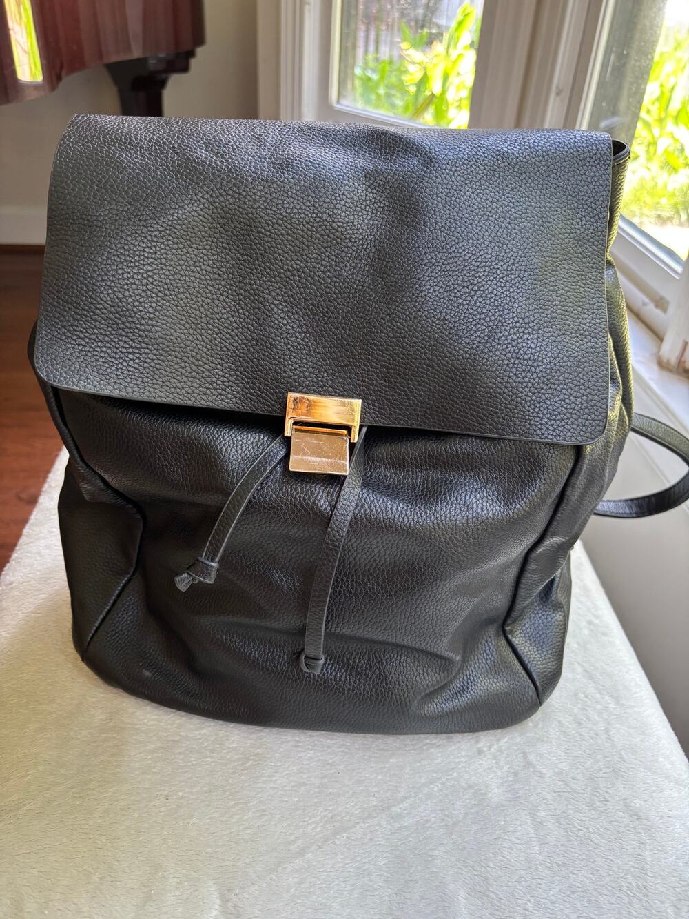 Zara Black Faux Leather Drawstring Backpack